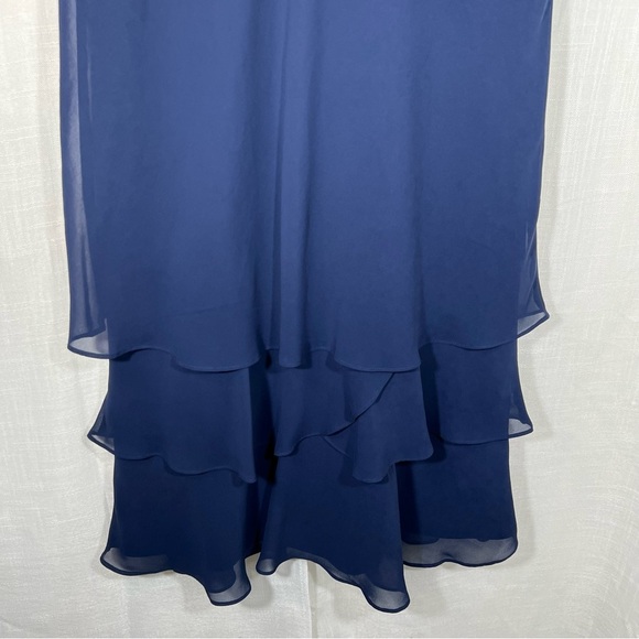 Onyx Nites Navy Flutter Sleeve Chiffon Shift Ruffled Hem Party Dress Sz 8 - Picture 7 of 9